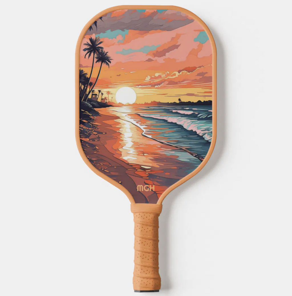 Custom Monogram Tropical Beach Sunset Pickleball Paddle