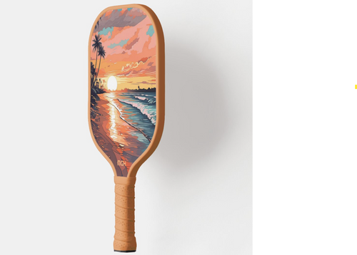 Custom Monogram Tropical Beach Sunset Pickleball Paddle