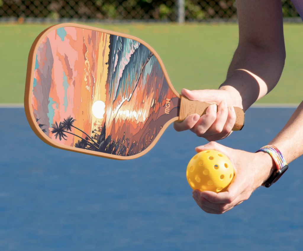 Custom Monogram Tropical Beach Sunset Pickleball Paddle